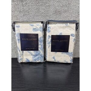 Ralph Lauren CORAL‎ HARBOUR Blue Floral King Shams Set of 2 Cotton Vintage 1990